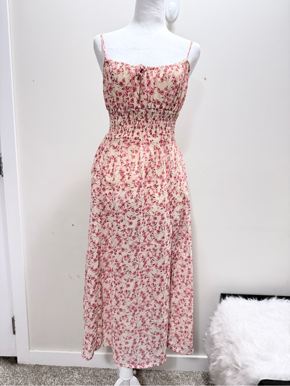 Forever 21 Cream Maxi Dress with Pink Floral Print Size XS